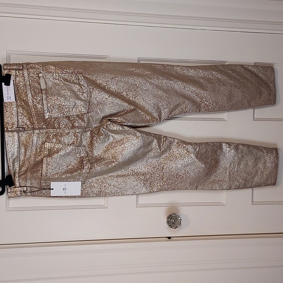 7 For All Mankind Ankle Skinny Velvet Jeans Metallic Gold - Picture 11 of 12